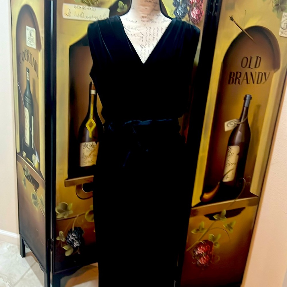 Black velvet jumpsuit. Eva Mendes